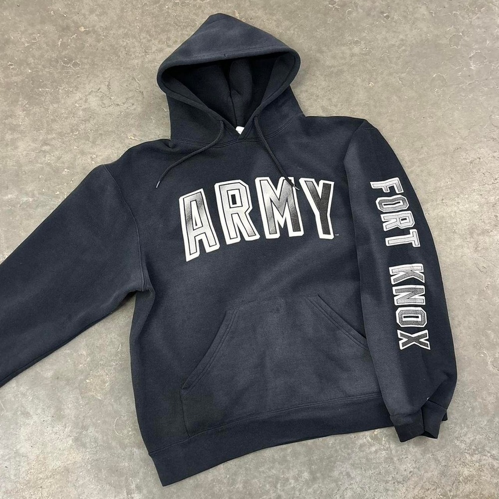 Vintage 90s Army Black Faded Fort Knox Soffee Hoodie Size large